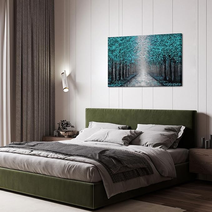 NutArtPic Teal Tree Canvas Wall Art Forest Artwork Paintings Wall Decor Fantasy Tree Picture Prints 32''x48''