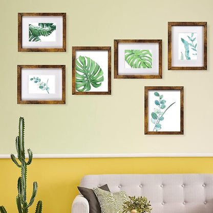 SESEAT 8x10 Picture Frame Brown Set of 6, Display Pictures 5x7 With mat or 8x10 Without Mat