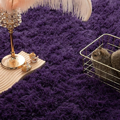 Andecor Soft Fluffy Bedroom Rugs, 3 x 5 Feet Indoor Shaggy Plush Area Rug for Boys Girls Kids Baby College Dorm Living Room Home Decor Floor Carpet, Purple