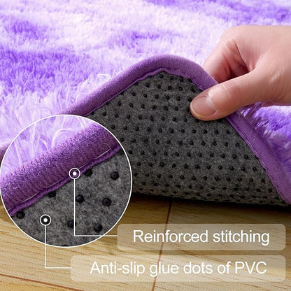 qulint 9x12 Rug for Living Room, Soft Shag Large Area Rug for Bedroom Shaggy Fluffy Nursery Carpet, Plush Fuzzy Alfombra for Boy and Girl Dorm Playroom Home Decor (9ft x 12ft, Tie-Dyed Purple)