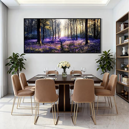crmotu Extra Purple Landscap Wall Art, Lavender Flower Field Canvas Art Prints, Modern Nature Forest Scenery Framed Artwork for Living Room Bedroom Office Meeting Room, 32"x71"