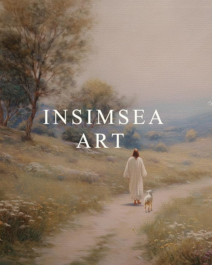 InSimSea 36x54 Extra Large Canvas Scroll Wall Art, Jesus with Sheep Bible Verse Religious Decor, Inspirational Christian Oil Painting for Living Room, Prayer Room, Church