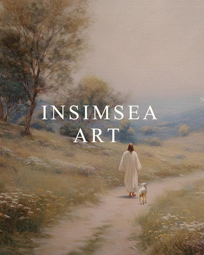 InSimSea 36x54 Extra Large Canvas Scroll Wall Art, Jesus with Sheep Bible Verse Religious Decor, Inspirational Christian Oil Painting for Living Room, Prayer Room, Church