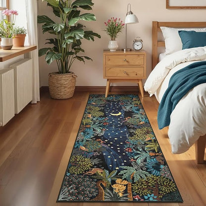 GarveeHome 2x6 Jungle Washable Runner Rug for Kitchen, Soft Animal Print Hallway Runner Non Slip Green Entryway Rug Farmhouse Laundry Mat Stain Resistant Carpet for Bedroom Bathroom