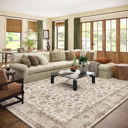 10x14 Area Rug Washable Rugs: Large Living Room Rug Stain Resistant Non Slip Distressed Vintage Low Pile Soft Carpet Rugs for Bedroom Farmhouse Dining Room Kids Playroom Nursery