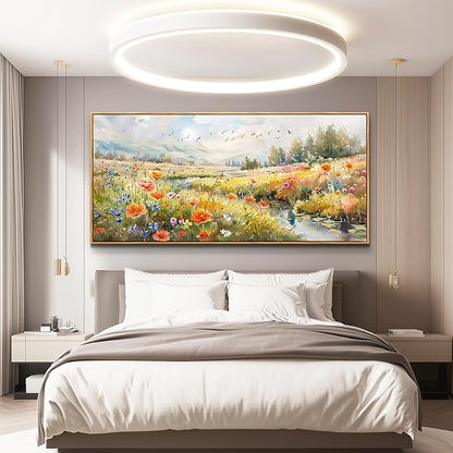 QIYILEXWART Canvas Wall Art For Living Room Large Wall Decor For Office Bedroom Decorations Colorful Wildflower Landscape Pictures Farmhouse Painting Artwork Room Wall Mural Aesthetic Home Decor 30x60 In