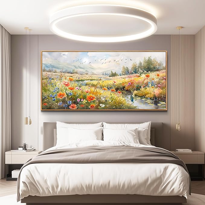 QIYILEXWART Canvas Wall Art For Living Room Wall Decor For Bedroom Office Wall Decoration Colorful Wildflower Landscape Painting Farmhouse Pictures Artwork Room Aesthetic Home Decor 20x40 In