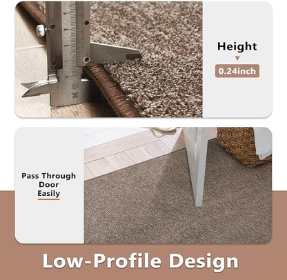 FinRèc Low Pile 5x7 Washable Area Rugs for Bedroom Living Room, Thin Rug Solid Color, Non-Slip Carpet Indoor for Home Decor (Brown/White)