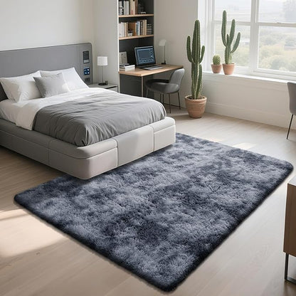 Fluffy Rug Shag Area Rug, Mottling Dark Grey 5x8 Area Rugs for Bedroom, Small Bedside Rug, Soft Fluffy Shag Entryway Throw Rugs for Living Room Bedroom Kids Room Home Decor