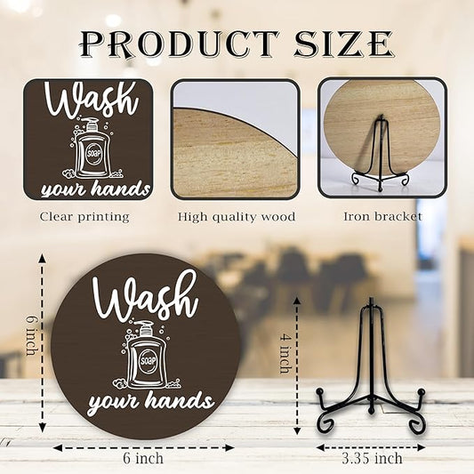 Funny Bathroom Decor, Wash Your Hands Sign, Modern Farmhouse Bathroom Decor, Hand Washing Signs For Home, Restroom Decor Plaque With Stand, Half Bath Decor, Farmhouse Rustic Bathroom Decor-42