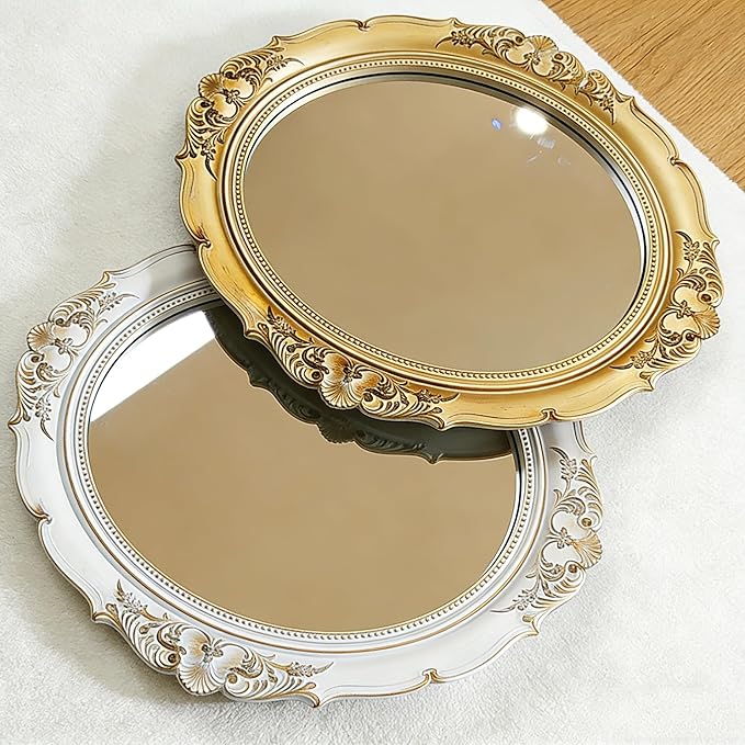 Round Resin Vintage Mirror, Wall-Mounted Decorative Mirror, Retro Hanging Mirror for Entryway, Corridor, Bedroom, Living Room Vanity (Vintage Gold 14.5X13 Inch)