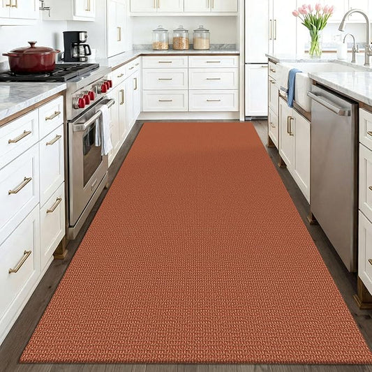 KOZYFLY Washable 4x6 Entry Woven Area Rug, Braided Throw Rugs for Entryway, Non Slip Door Mat Indoor Entrance, Front Porch Carpet for Foyer, Kitchen, Bedroom, Living Room, Burnt Orange/Tan