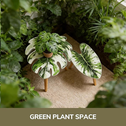 BAMEOS Monstera Leaf Nesting Tables Set of 2, Small Side Tables f Set with Leaf Vein Pattern, Modern Wooden CoffeeTables for Living Room Bedroom Apartment Balcony Yard