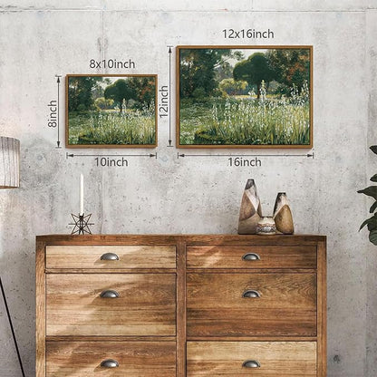 OIQArtOIQ Vintage Framed Wall Art Garden Landscape Canvas Art Prints Rustic Farmhouse Scenery Pictures Wall Decor Modern Cottagecore Paintings Artwork For Bedroom Bathroom Office Living Room