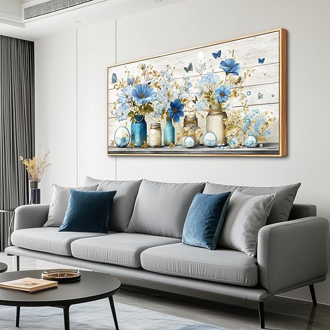 Wapluam Floral Wall Art for Living Room,Wall Art Bedroom,Elegant Flowers Painting Prints,Still Life Vintage Wall Decor,Farmhouse Framed Artwork for Bathroom Dining Room Home Office Decoration 20x40 In