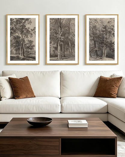 PHOPAGO Vintage Tree Framed Wall Art Large 16x24in Retro Forest Wall Decor Nature Wilderness Sketch Paints Modern Bedroom Living Room Decor - Natural Framed