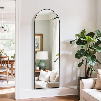 Simple Deluxe Arched Full Length Mirror, 59"x16" Large Floor Mirrors, for Wall Door Bedroom Bathroom Living Room (Black)