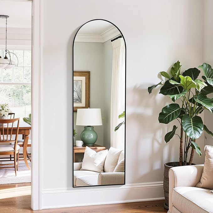Simple Deluxe Arched Full Length Mirror, 64"×21" Large Floor Mirrors, for Wall Door Bedroom Bathroom Living Room (Black)