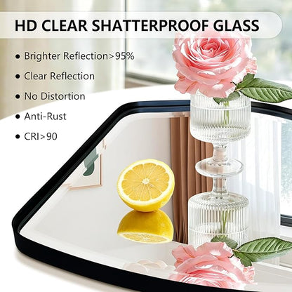 POZINO Irregular Beveled Mirror, 53"x25" Large Asymmetrical Aesthetic Wall Mirror with Metal Frame, Modern Premium Organic Shaped Mirrors for Living Room Bedroom Hallway Entryway, Leaning/Wall-Mount