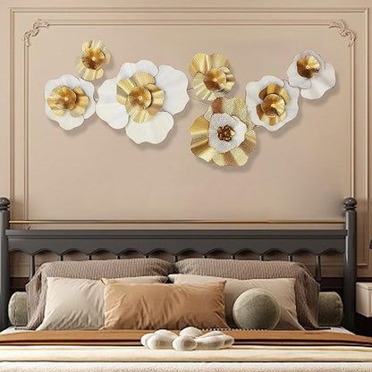 White Gold Abstract Wall Decor - Modern Metal Wall Sculptures, Large 3D Vertical 49"*25" Flower Wall Decor for Living Room, Dining Room, Bedroom