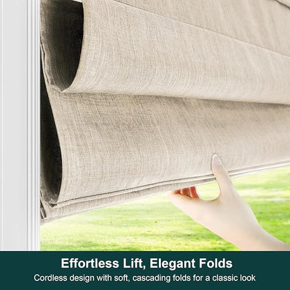 CHICOLOGY Cordless Roman Shade, Light Filtering Privacy Liner, Textured Belgian Flax Fabric, True-to-Size 34" W x 48" H, Inside/Outside/Ceiling Mount Window Treatment for Living Room Bedroom