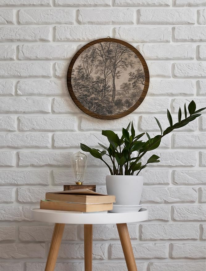 Xeqej Vintage Tree Sketch Hanging Wall Decor, Antique Tree Drawings Round Wooden Wall Art, Minimalist Nature Sketch Western Boho Decorations for Apartment Home Living Room Bedroom Bathroom Office, 13