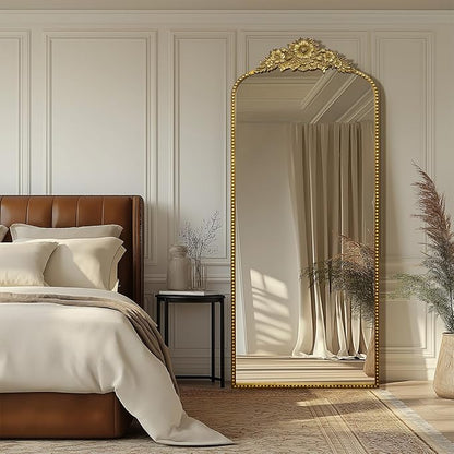 Full Length Mirror, 75x30 Baroque Style Vintage Mirror, Antique Metal Frame Wall Mirror, Traditional Art Home Decor for Living Room, Bedroom, Entryway,Retro Gold