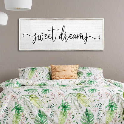 Sweet Dreams Wall Decor Above Bed Sign 24''×10'' Large Wood Framed Master Bedroom Guest Room Sweet Dreams Signs Farmhouse Rustic Wall Art Decoration (White)