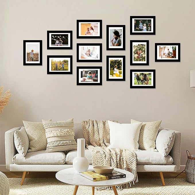 JCJMY 4x6 Picture Frame with 3.5x5 Mat Set of 6, Display Photo 3.5x5 with Mat or 4x6 without Mat, 4 by 6 Wall Poster Photo Frame with Shatter Resistant Plexiglass for Wall or Tabletop, 6 Pack, Black