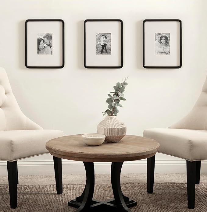 Kate and Laurel Inglewood Modern Wall Picture Frame Set of 3; 11x14 matted to 5x7; Black; Three-Piece Frame Set for Gallery Wall Accent Set in Living Room Decor