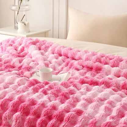 COOVA Faux Fur Throw Blanket for Couch, Cozy Soft and Fuzzy Plush Rabbit Fur Bubble Blanket for Sofa Bedroom Living Room, 60x80 Inches Tie Dye Pink