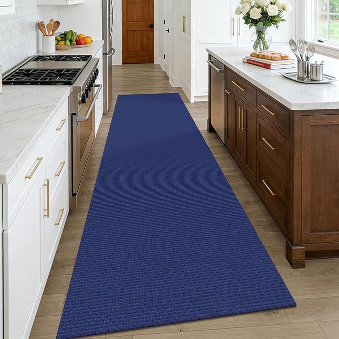 KOZYFLY Cotton Runners Rugs for Hallway 3x10, Wide Washable Runner Rug, Woven Non Slip Kitchen Runner, Braided Entryway Rug, Floor Carpet for Entry, Aisle, Hall, Royal Blue/Navy