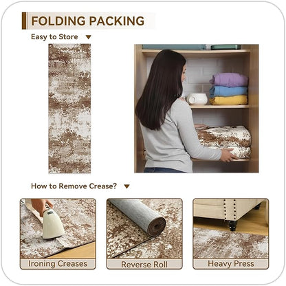 Brown Rug Runners for Hallways Kitchen 2.6x8 Non Slip Washable Entryway Runner Rugs with Rubber Backing 8ft Long Carpet Runner for Laundry Bedroom, Low Pile Stain & Fade Resistant, Abstract Coffee