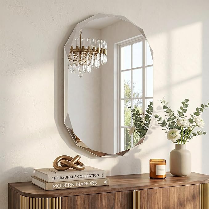 Frameless Oval Bathroom Mirror 36x24 Inch with Beveled Edge, Modern Vanity Wall Mirror