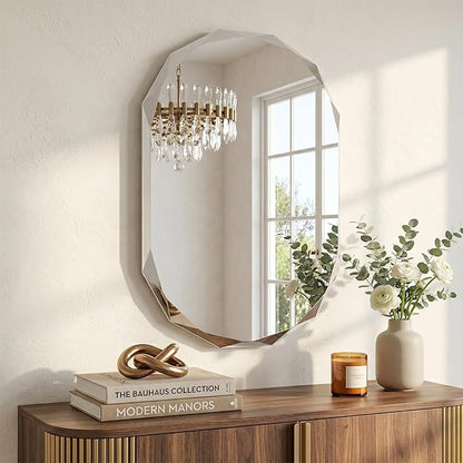 Frameless Oval Bathroom Mirror 36x24 Inch with Beveled Edge, Modern Vanity Wall Mirror