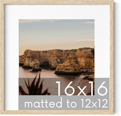 HAUS AND HUES Beige Oak Wood 16x16 Picture Frame - Modern Square Frame with Mat, Minimalist Frame for Posters and Photos (16x16 in, Beige, Set of 1)