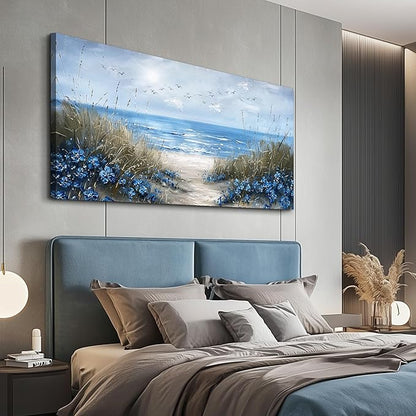 KELIYUAN Large Wall Art For Living Room Canvas Wall Decor For Office Bedroom Decoration Blue Ocean Wall Painting Sea Wave Pictures Printing Artwork Modern Beach Posters Aesthetic Home Decor 24"x48"