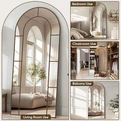 Antok 76" x 34" Full Length Mirror, Floor Mirror Arched Window Decorative Mirror, Metal Framed Decor Farmhouse Floor Mirrors Art Pane Mirrors Wall Decor for Bedroom, Living Room, Entryway Bronze