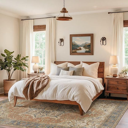 Kokia 4x6 Washable Area Rugs Terracotta with Vintage Orient Design, Soft Rug for Living Room or Bedroom, Non-Slip Low Pile Stain Resistance Features, Distressed Medallion Pattern
