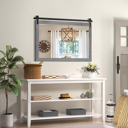 COGOOD Farmhouse Bathroom Mirror - 49 x 30 Large Rectangle Barn Door Mirror for Vanity, Bedroom, Living Room Wall Decor (Grey)