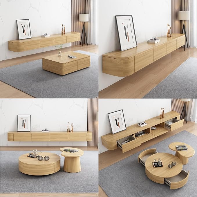 Floating TV Stand Large Floating TV Shelves Wall Mounted Multi Storage Compartment TV Media Console Floating TV Cabinet Bench Under TV Large Storage (Wood Colour, 86.6 * 7.9 * 9.4 in)