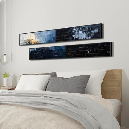 Large Framed Long Narrow Vertical Abstract Wall Art Set of 2, Premium Crystal Porcelain Canvas Prints, Neutral Modern Design - Perfect for Entryway, Hallway, Living Room, Bedroom - 63x10 inch