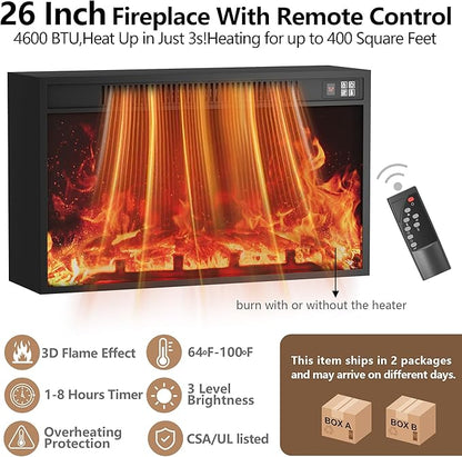 JUMMICO Fireplace TV Stand for 65+ Inch TV with 26'' Fireplace Entertainment Center with Storage Cabinet and Adjustable Shelves Media Console with Sliding Barn Door for Living Room (Bright White)