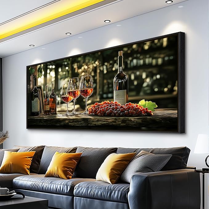 hyidecorart Large Framed Wall Art, Italian Wine Country Landscape Art Prints, Vineyard Picture Kitchen Wall Decor, Sunlit Rustic Grape Fields Paintings for Office Dining Room Hallway Basement 32x72 In