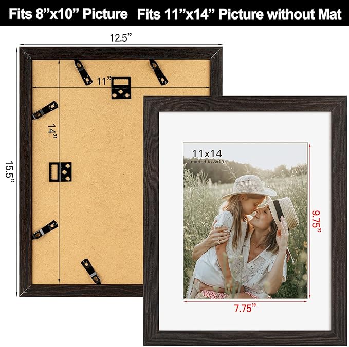 Momentworth 11x14 Picture Frame with Mat for 8x10 Set of 4, Distressed Black Wood Grain 11 x 14 Gallery Wall Picture Frames for Wall Mounting(4 Pack, Black)