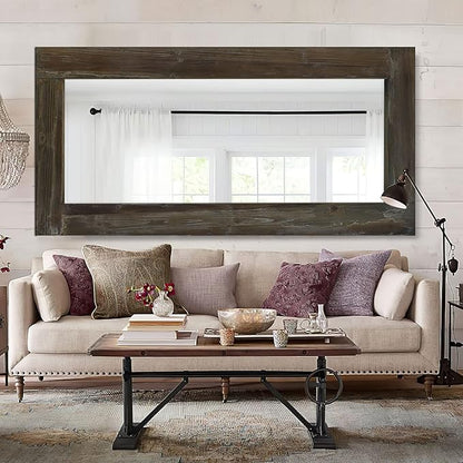 NeuType Floor Mirror Full Length, 71x32in Rustic Wood Frame Full Body Dressing Mirror, Wall-Mounted or Leaning Against Wall Standing Mirror, Farmhouse Decor for Bedroom Living Room,Retro Brown