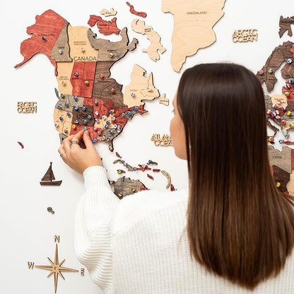 Enjoy The Wood 3D Wooden World Map Wall Art - Large Travel Map with Pins for Art Decor - Decorative Map of the World for Home, Office - Travel Wall Art Housewarming Gift Idea (Fusion, XL, Unframed)