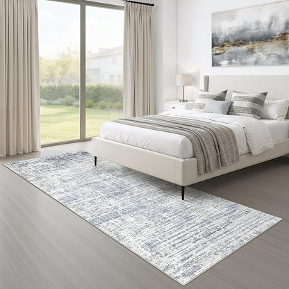 Runner Rug Non-Slip Kitchen Rug: 3x8 Washable Abstract Modern Soft Stain Resistant Indoor Floor Neutral Accent Throw Carpet for Hallway Bathroom Laundry Room Bedroom Entryway- Blue