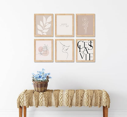 TwoDays Vanilla Girls Room Decor, Clean Girl Aesthetic Wall Art, Boho Beige Posters for Bedroom, Minimalist Cream Prints, Abstract Brown Pictures for Woman. (Set of 6, 10L x 8W, Framed)
