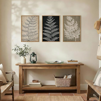 KAIRNE Vintage Botanical Framed Canvas Wall Art Set, Retro Fern Leaf Wall Decor, Rustic Black Tan Art Prints, Modern Minimalist Leaves Artwork for Living Room,Bedroom,Farmhouse,Office-16 x24 x3